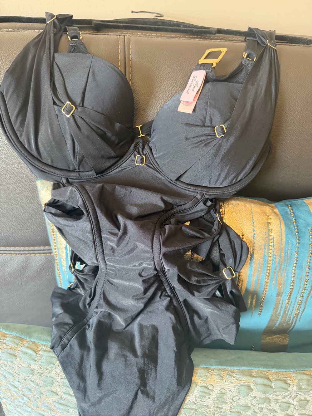 Agent Provocateur Black Strappy Chemise with Gold-Tone Hardware 32DD